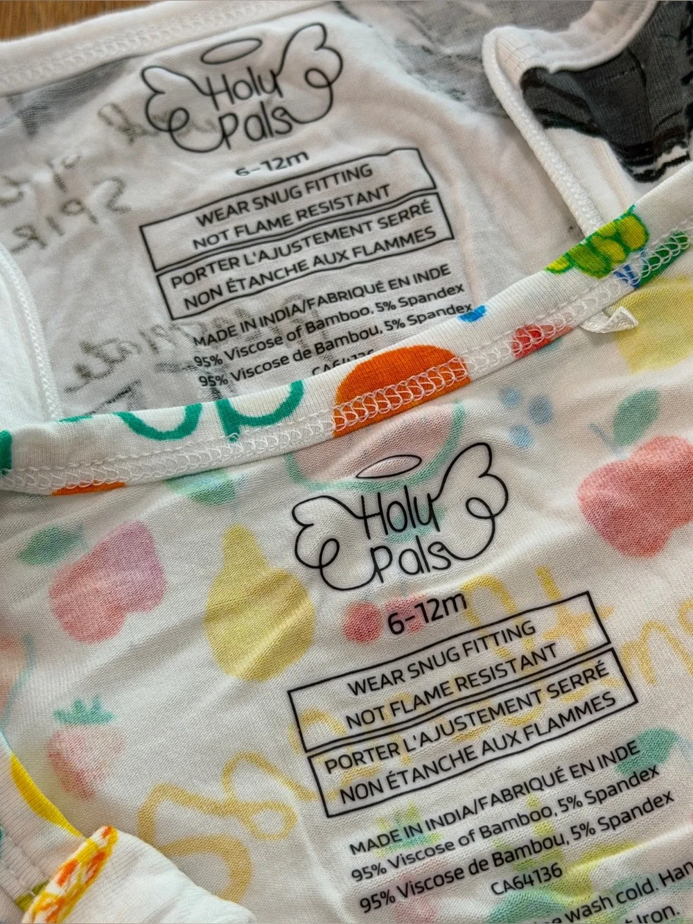 Holy Pals 6-12 MONTHS Lot of Two Bamboo Footless One Piece Zippy Pajamas
